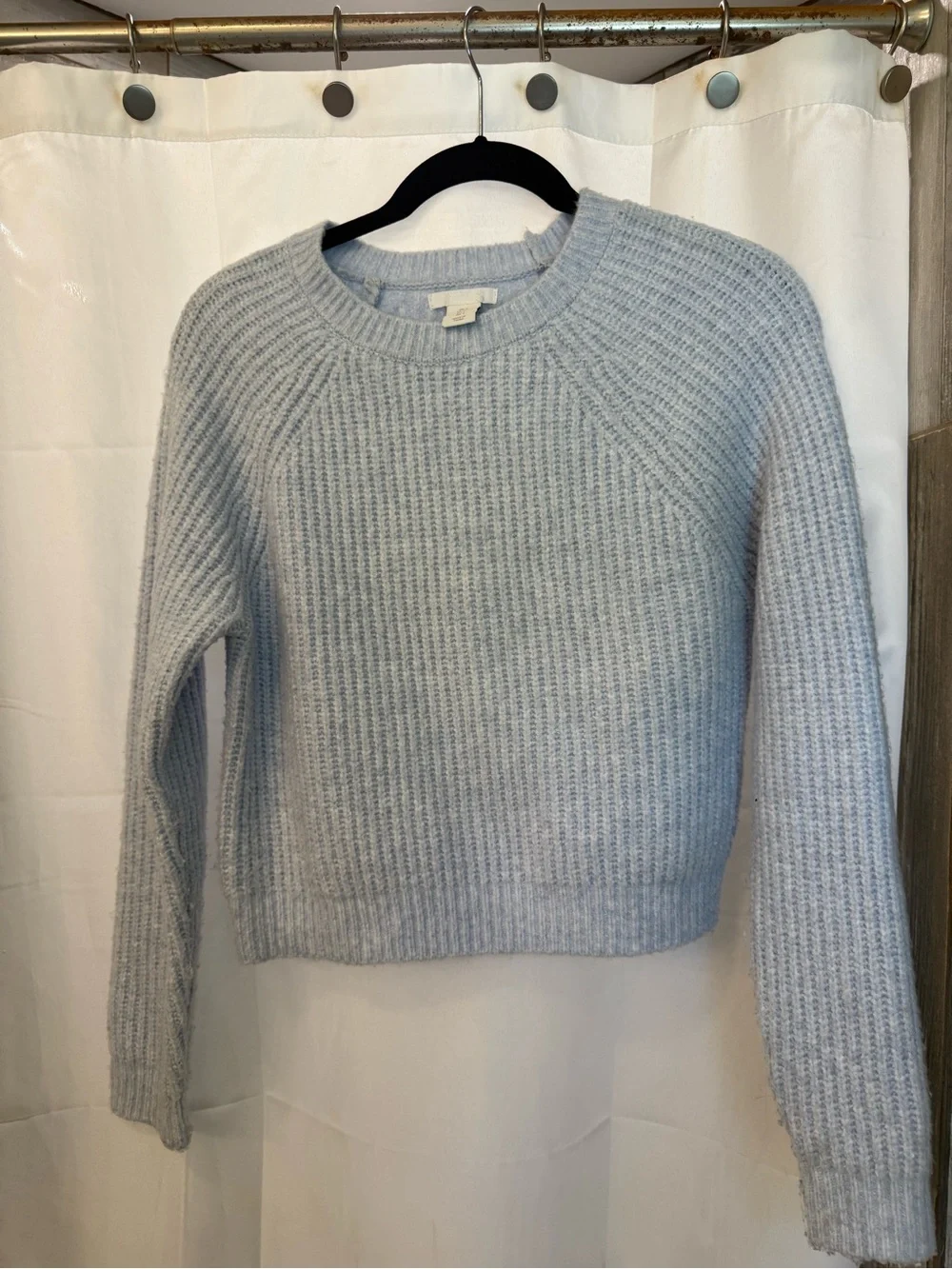 Women’s Cozy Light Blue Ribbed Crewneck Sweater
